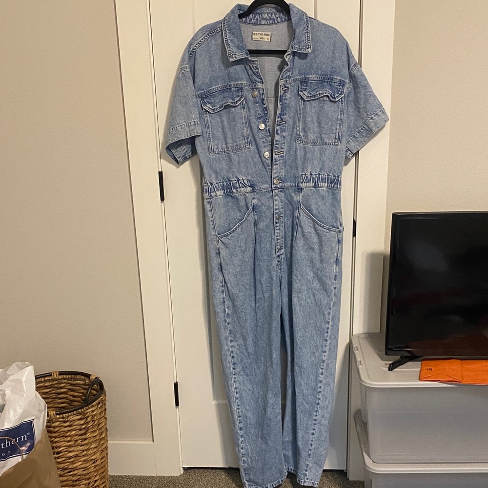 Free People Light Wash Denim Jumpsuit - Casual Women's One-Piece- XL